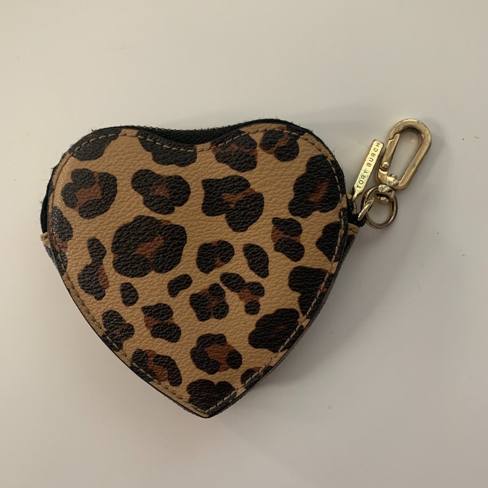 Tory Burch Heart Shaped Leopard Key Fob Coin Purse - Picture 5 of 7